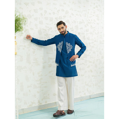 Runit Gupta Cobalt Diamond Kurta with Pyjama and Nehru Jacket