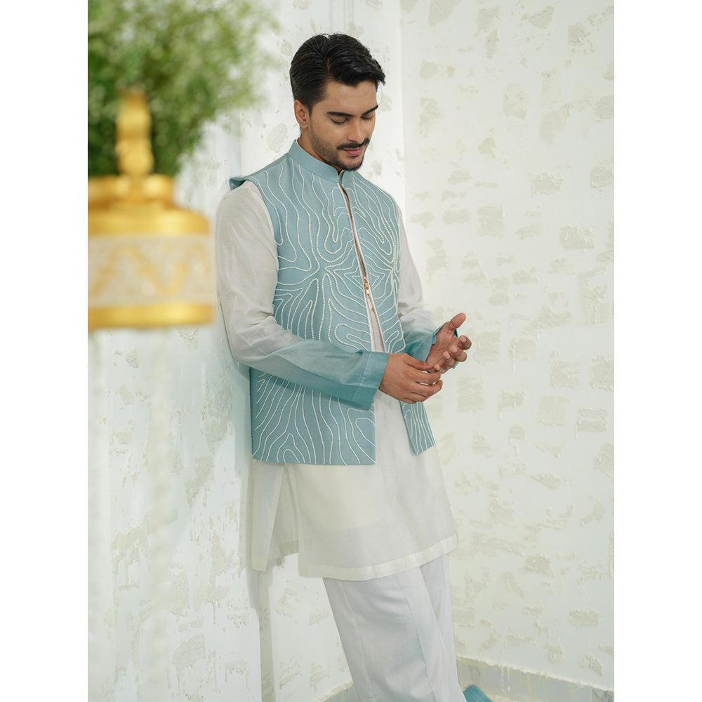 Runit Gupta Contour Blue Zipper Nehru Jacket