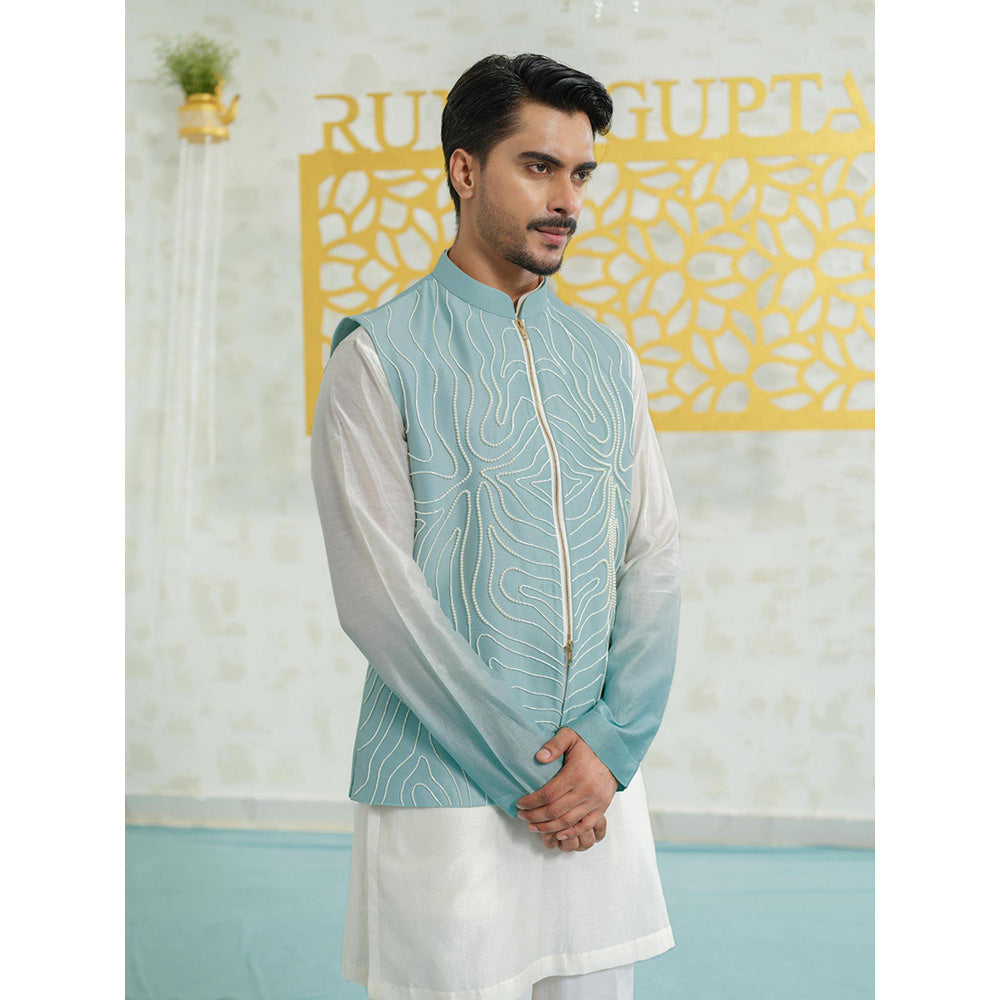 Runit Gupta Contour Blue Zipper Nehru Jacket