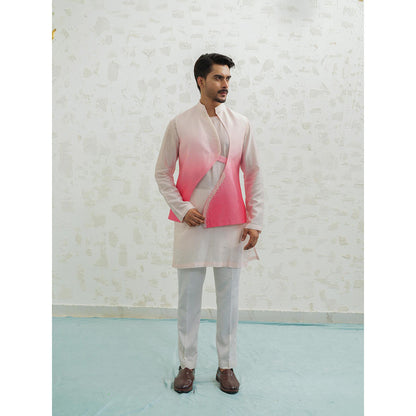 Runit Gupta Pink Ombre Wave Kurta with Pyjama and Nehru Jacket