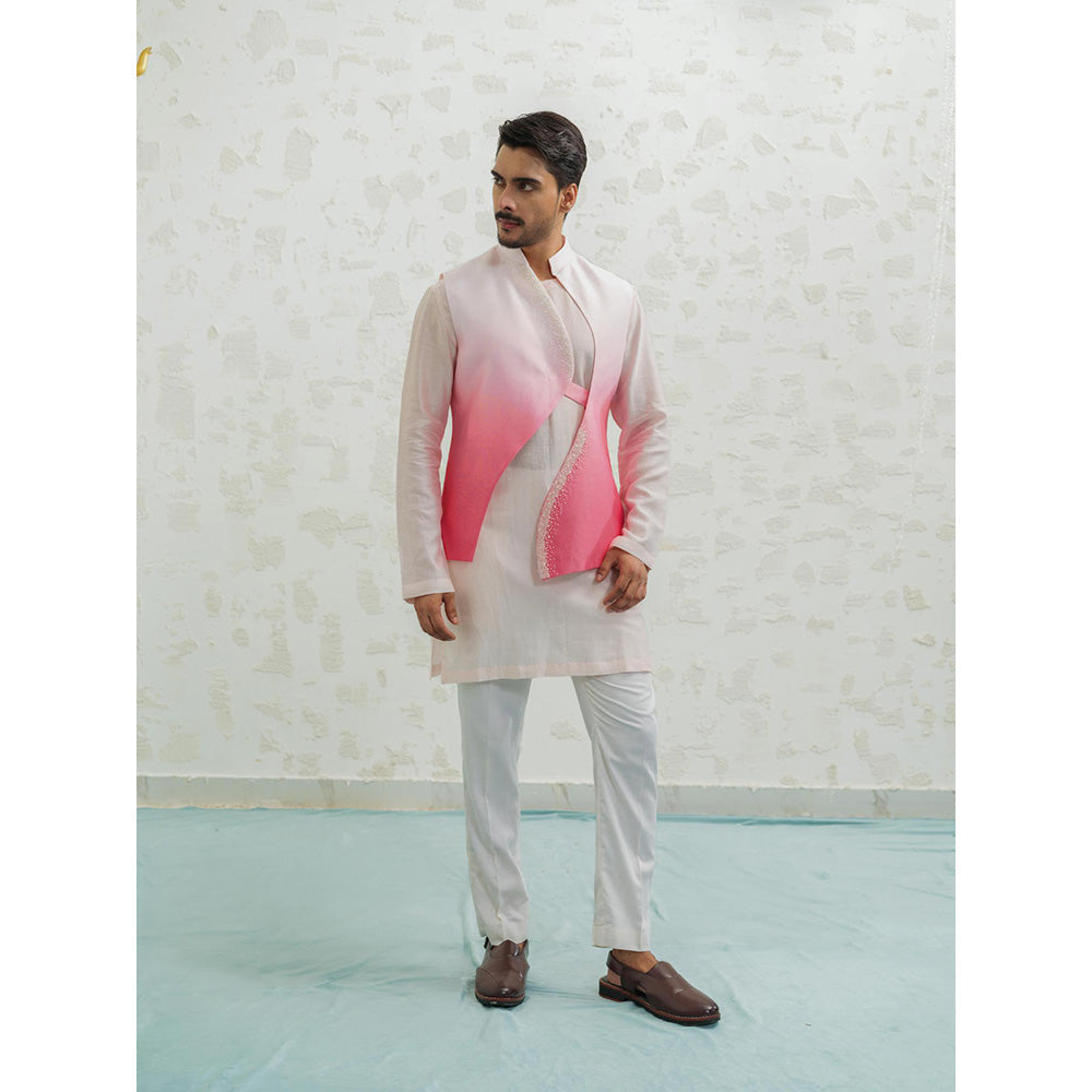 Runit Gupta Pink Ombre Wave Kurta with Pyjama and Nehru Jacket