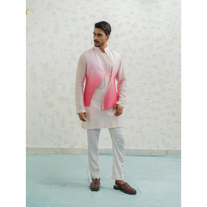 Runit Gupta Pink Ombre Wave Kurta with Pyjama and Nehru Jacket