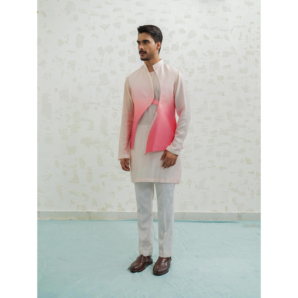 Runit Gupta Pink Ombre Wave Kurta with Pyjama and Nehru Jacket