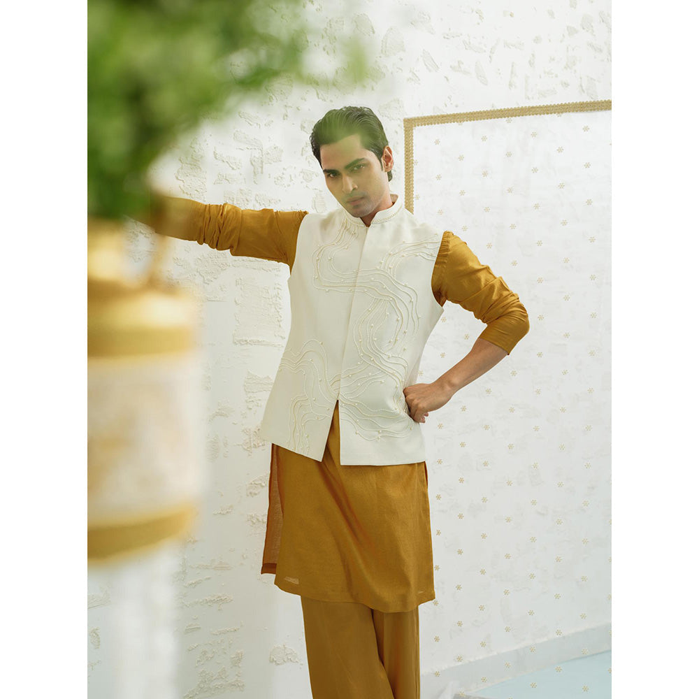 Runit Gupta Dusty Ivory Contour Nehru Jacket