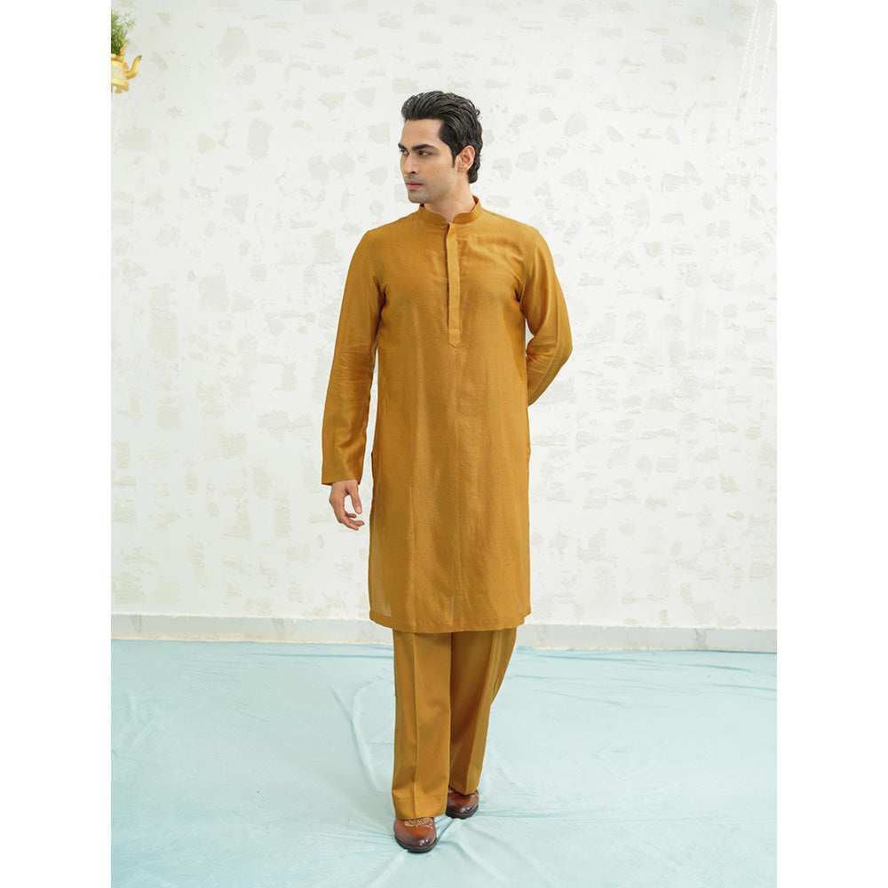 Runit Gupta Dusty Ivory Contour Kurta with Pyjama and Nehru Jacket