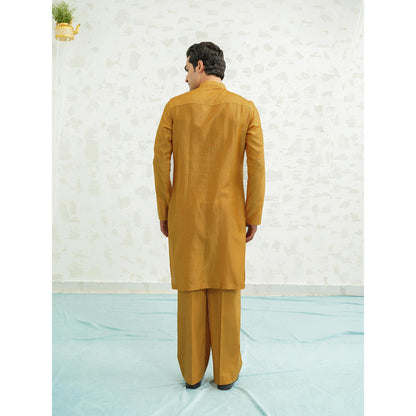 Runit Gupta Dusty Ivory Contour Kurta with Pyjama and Nehru Jacket
