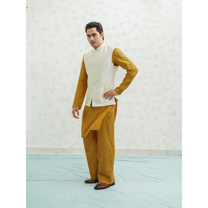 Runit Gupta Dusty Ivory Contour Kurta with Pyjama and Nehru Jacket
