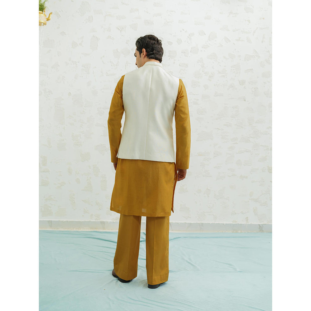Runit Gupta Dusty Ivory Contour Kurta with Pyjama and Nehru Jacket