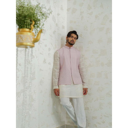 Runit Gupta Lilac Line Kurta with Pyjama and Nehru Jacket