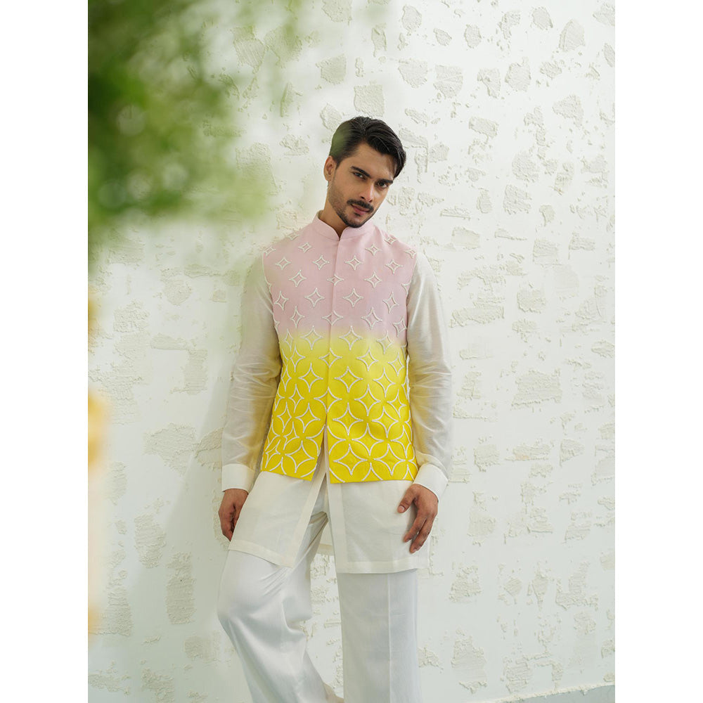 Runit Gupta Pink Yellow Duo Nehru Jacket