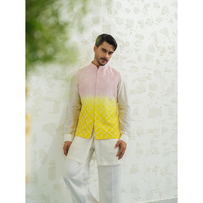 Runit Gupta Pink Yellow Duo Nehru Jacket