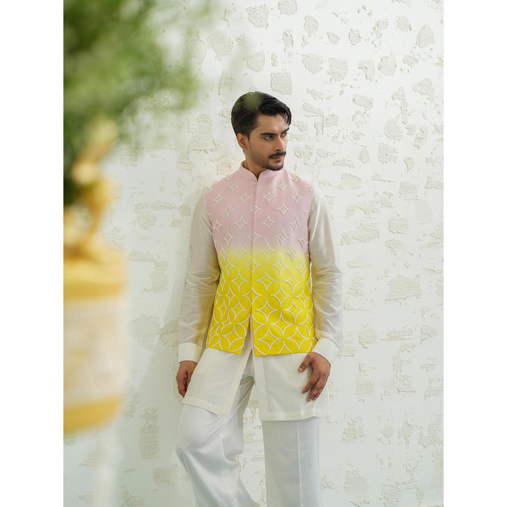 Runit Gupta Pink Yellow Duo Nehru Jacket