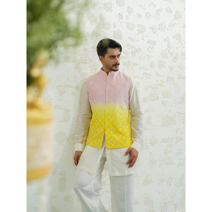 Runit Gupta Pink Yellow Duo Nehru Jacket