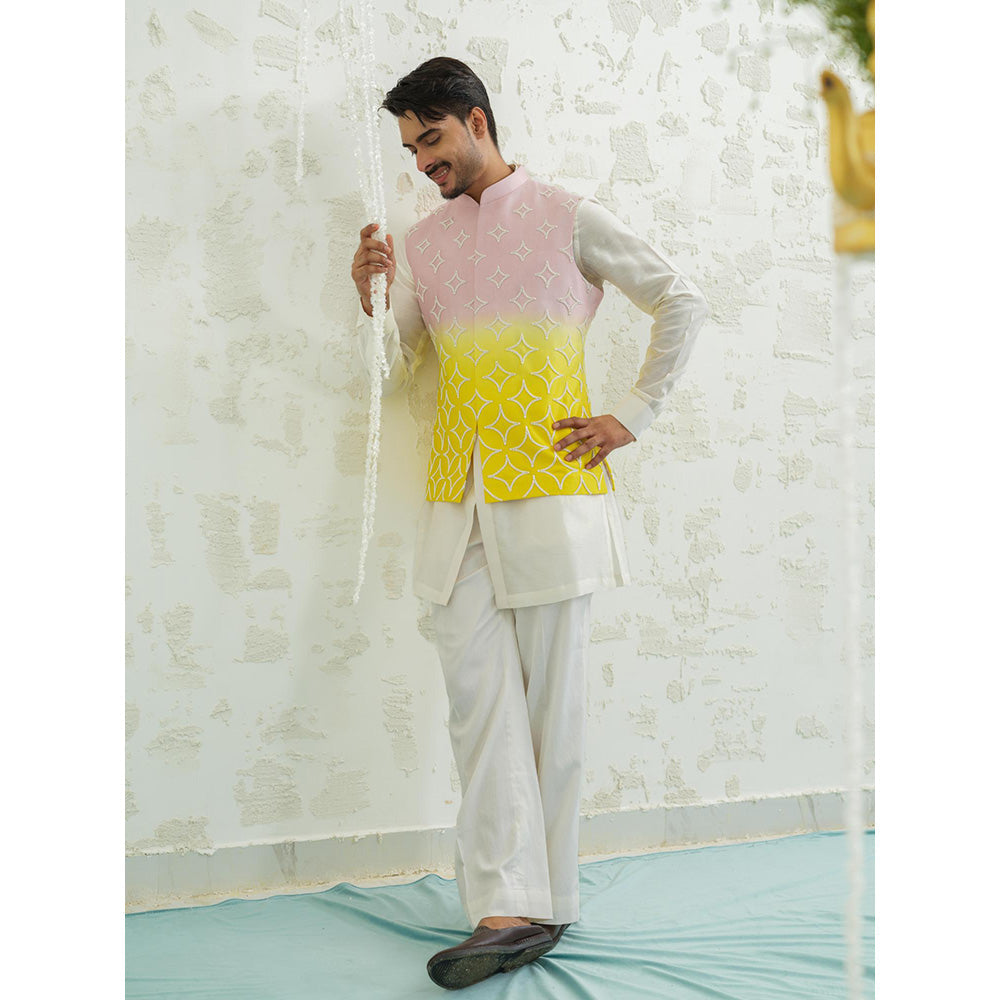 Runit Gupta Pink Yellow Duo Nehru Jacket