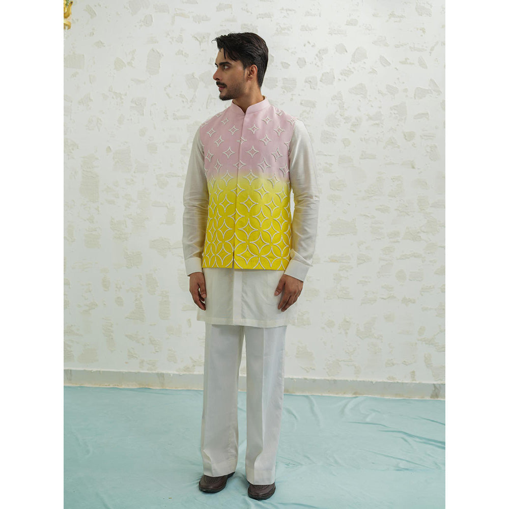 Runit Gupta Pink Yellow Duo Kurta with Pyjama and Nehru Jacket