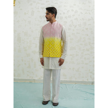 Runit Gupta Pink Yellow Duo Kurta with Pyjama and Nehru Jacket