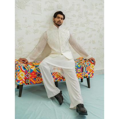 Runit Gupta Ivory Thunder Kurta with Pyjama and Nehru Jacket