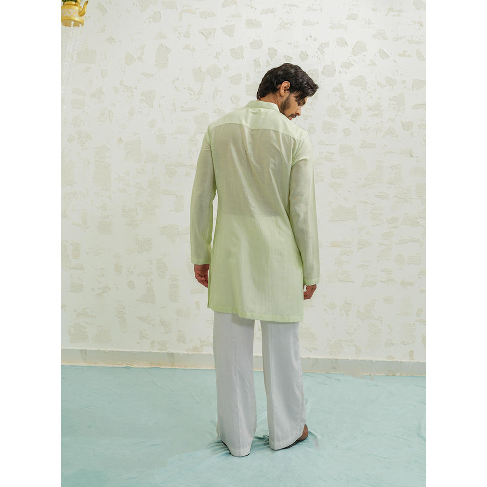 Runit Gupta Pista Duo Flap Kurta with Pyjama and Nehru Jacket