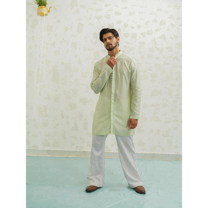 Runit Gupta Pista Duo Flap Kurta with Pyjama and Nehru Jacket
