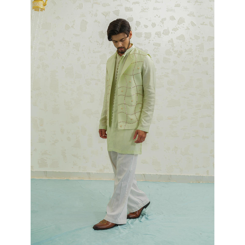 Runit Gupta Pista Duo Flap Kurta with Pyjama and Nehru Jacket