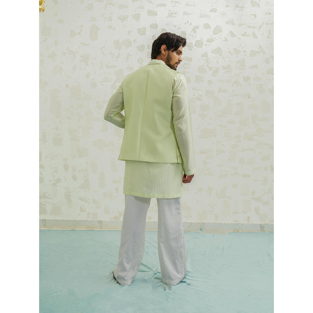Runit Gupta Pista Duo Flap Kurta with Pyjama and Nehru Jacket