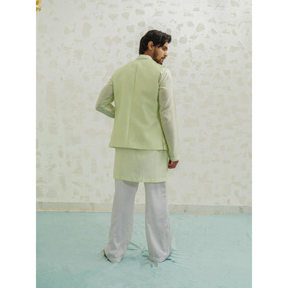 Runit Gupta Pista Duo Flap Kurta with Pyjama and Nehru Jacket