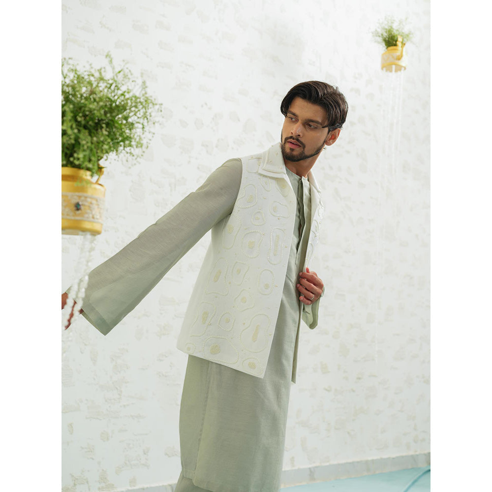 Runit Gupta Amoeba Linen Kurta with Pyjama and Nehru Jacket