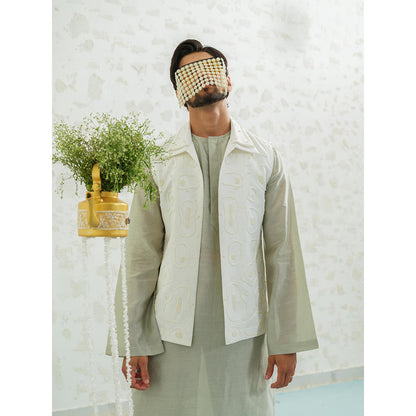 Runit Gupta Amoeba Linen Kurta with Pyjama and Nehru Jacket
