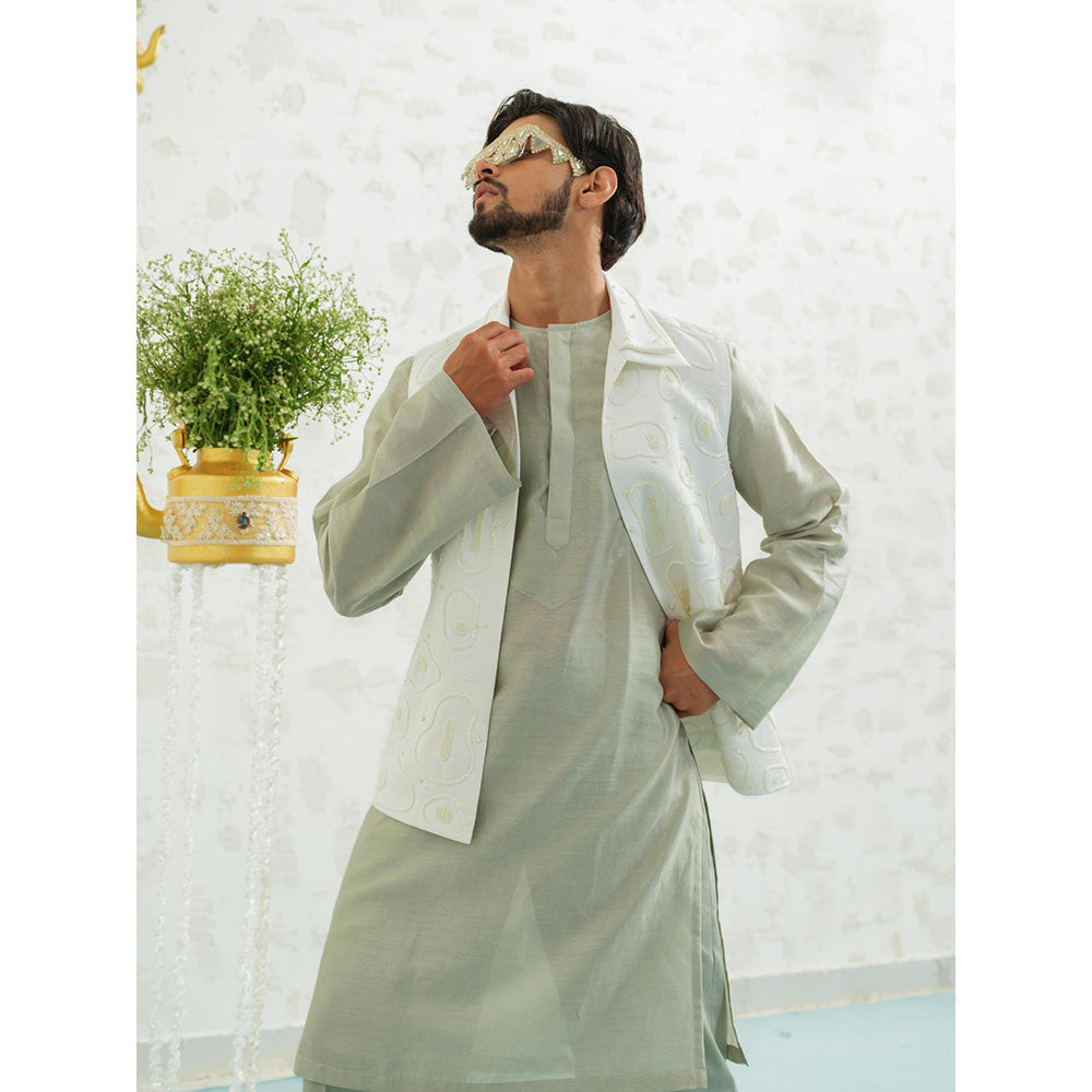 Runit Gupta Amoeba Linen Kurta with Pyjama and Nehru Jacket