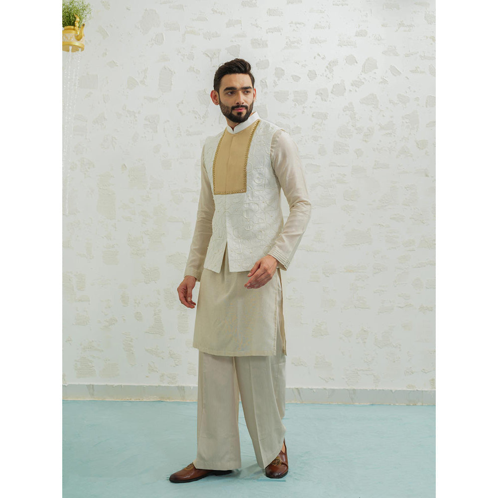 Runit Gupta Ochre Patch Semicircle Kurta with Pyjama and Nehru Jacket