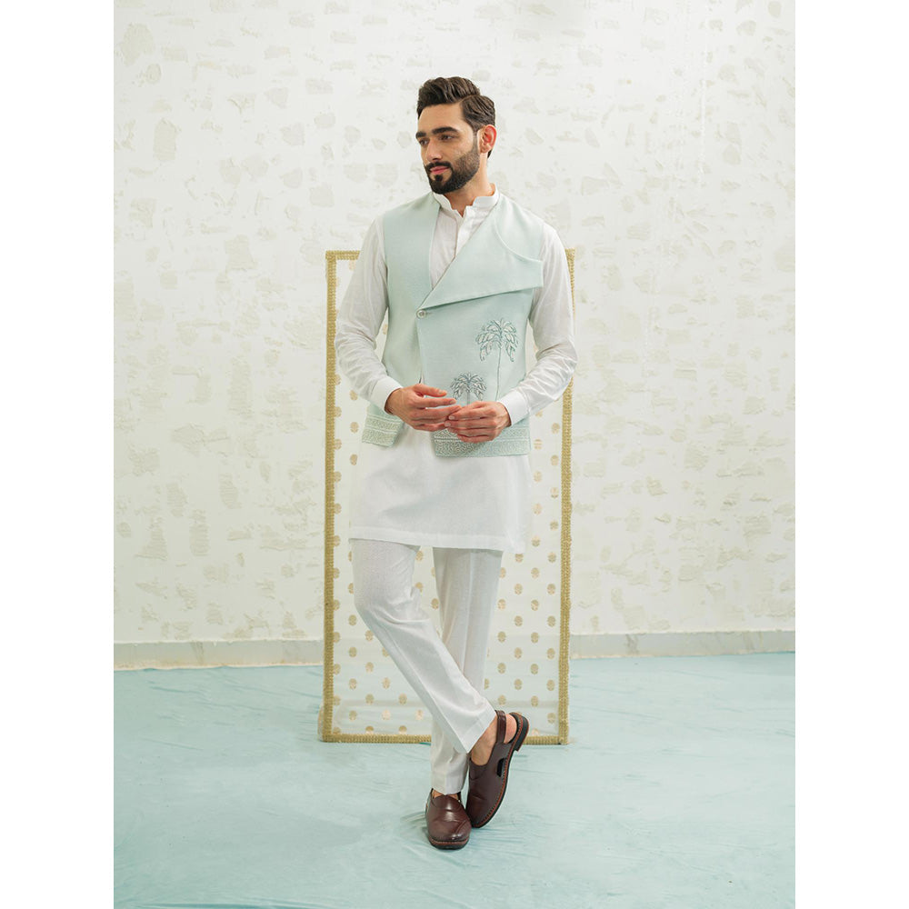 Runit Gupta Flap Palm Blue Kurta with Pyjama and Nehru Jacket