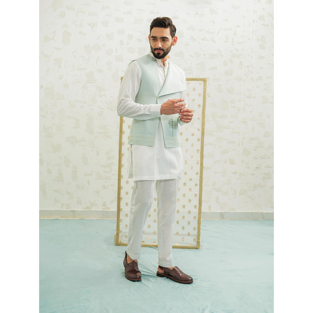 Runit Gupta Flap Palm Blue Kurta with Pyjama and Nehru Jacket
