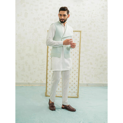 Runit Gupta Flap Palm Blue Kurta with Pyjama and Nehru Jacket