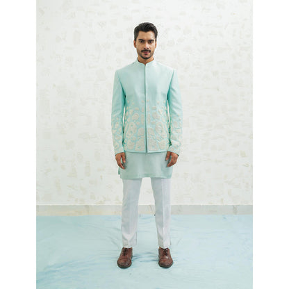 Runit Gupta Amoeba Blue Sherwani with Kurta and Pant