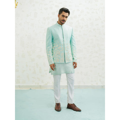 Runit Gupta Amoeba Blue Sherwani with Kurta and Pant