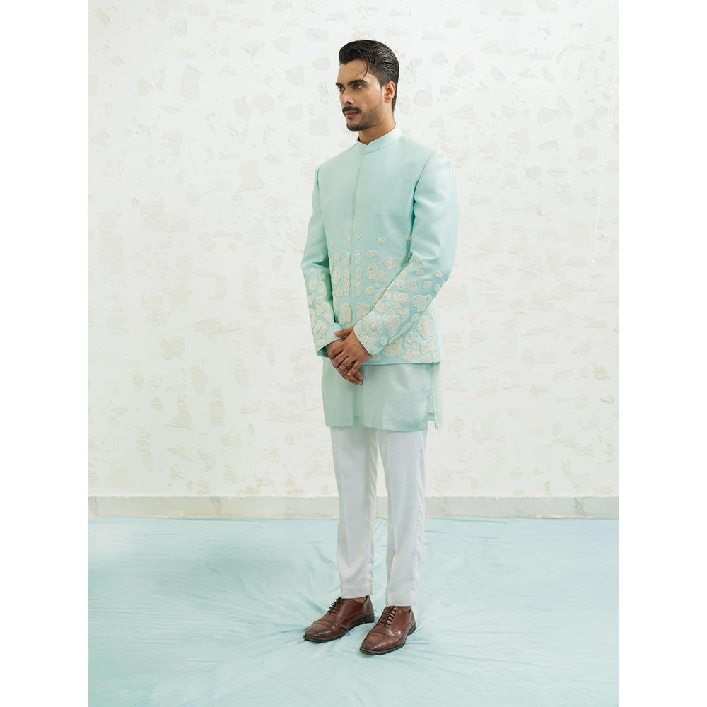 Runit Gupta Amoeba Blue Sherwani with Kurta and Pant