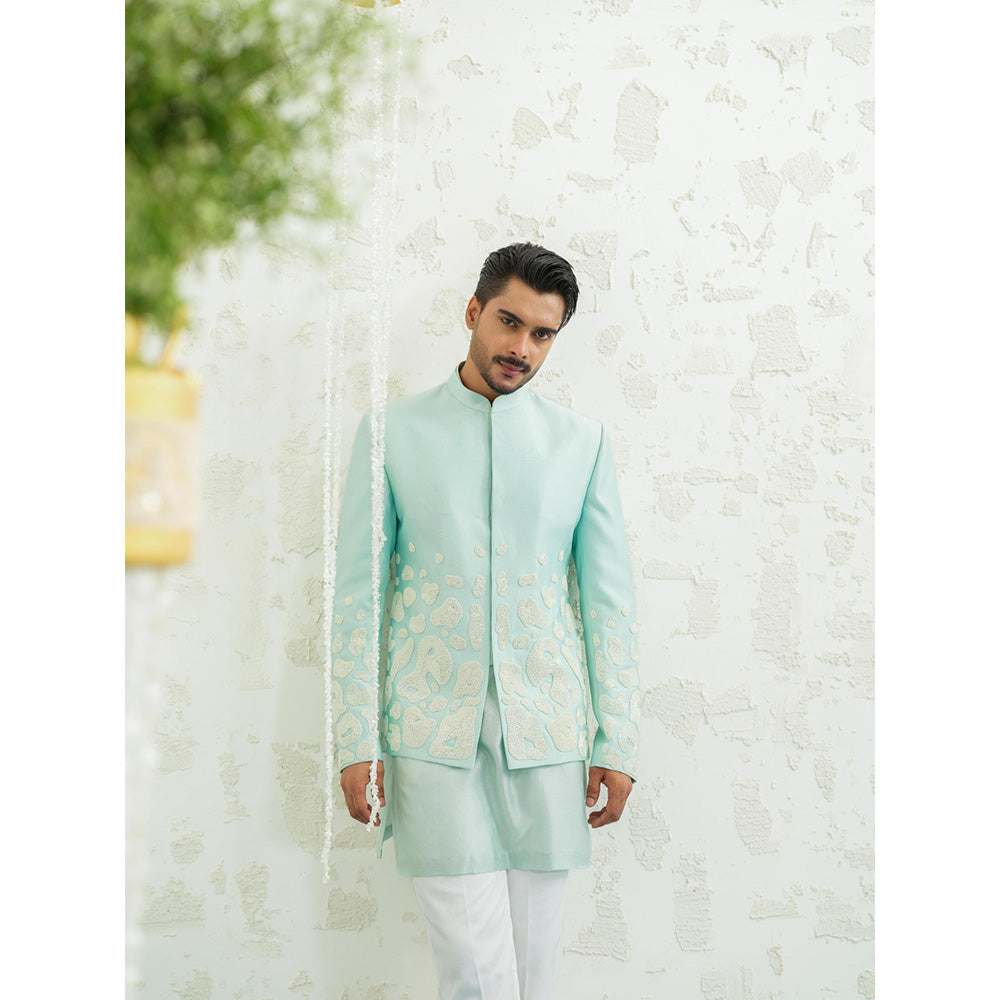 Runit Gupta Amoeba Blue Sherwani with Kurta and Pant