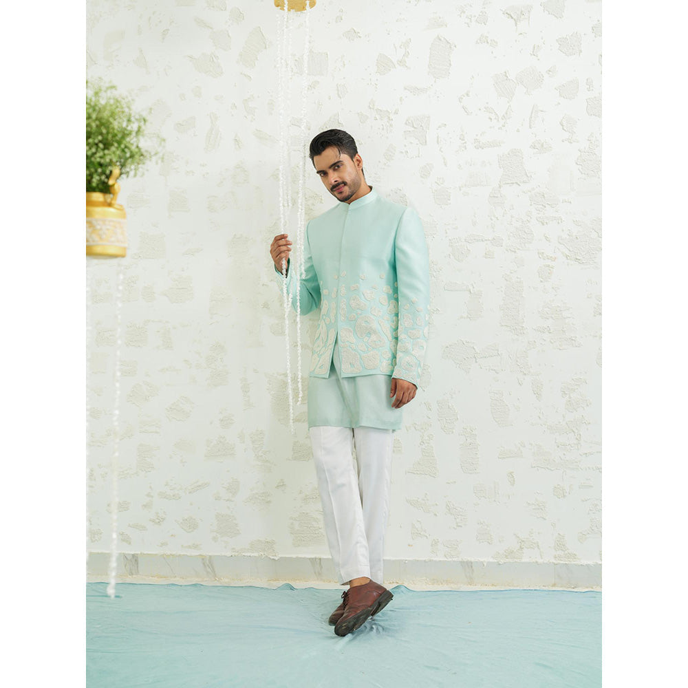 Runit Gupta Amoeba Blue Sherwani with Kurta and Pant