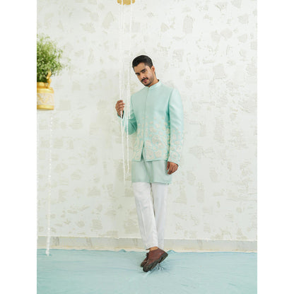 Runit Gupta Amoeba Blue Sherwani with Kurta and Pant