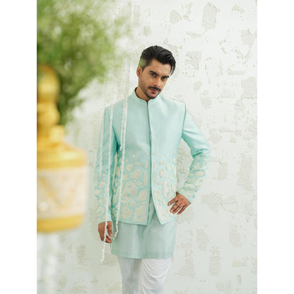 Runit Gupta Amoeba Blue Sherwani with Kurta and Pant