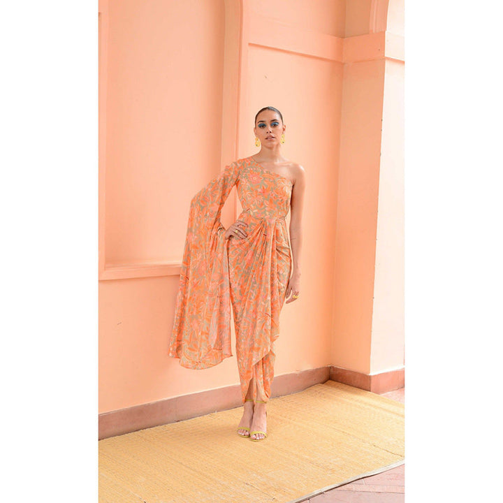 RV Pret Peach Sorbet Drape Maxi Dress Orange