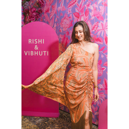 RV Pret Peach Fringe Play Midi Dress Brown