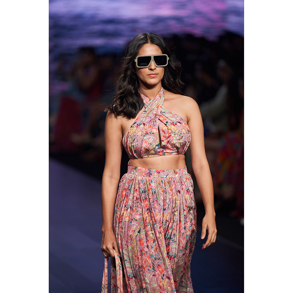 RV Pret Berry Blush Tropical Printed Top & Skirt (Set of 2)