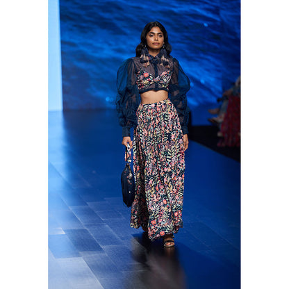 RV Pret Milori Blue Tropical Printed Top with Skirt & Blouse (Set of 3)