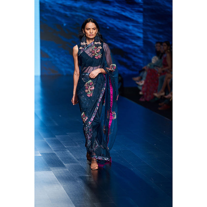 RV Pret Siberian Squill Sheer Saree with Stitched Blouse