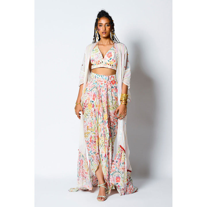 RV Pret Cape with Scattered Gems Paired Plunge Bralette & Drape Skirt (Set of 3)