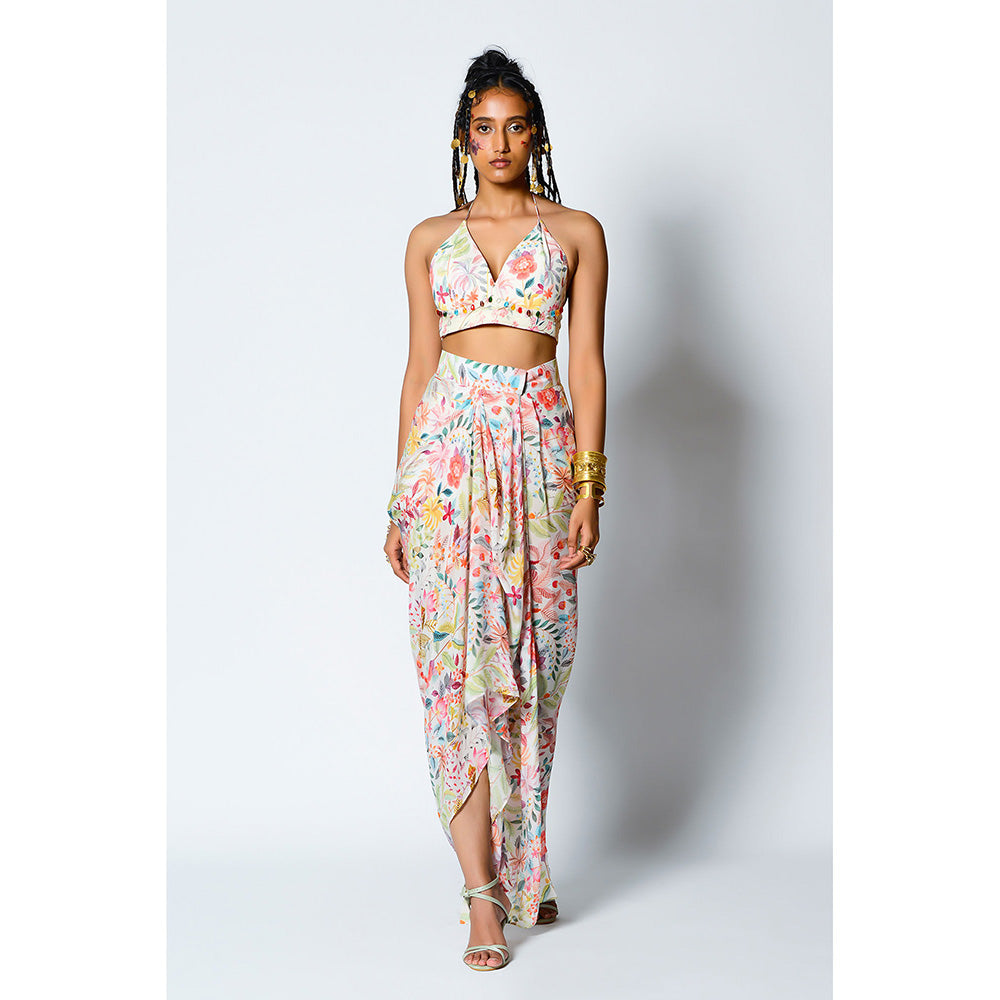 RV Pret Cape with Scattered Gems Paired Plunge Bralette & Drape Skirt (Set of 3)