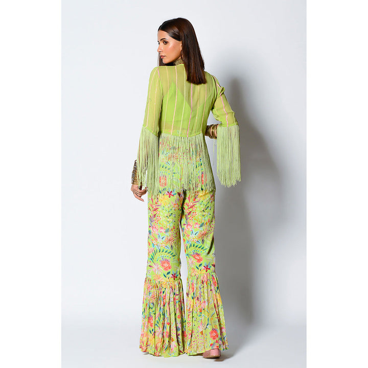 RV Pret Cape with Long Fringe Tassels Teamed Up Strappy Croptop & Pant (Set of 3)