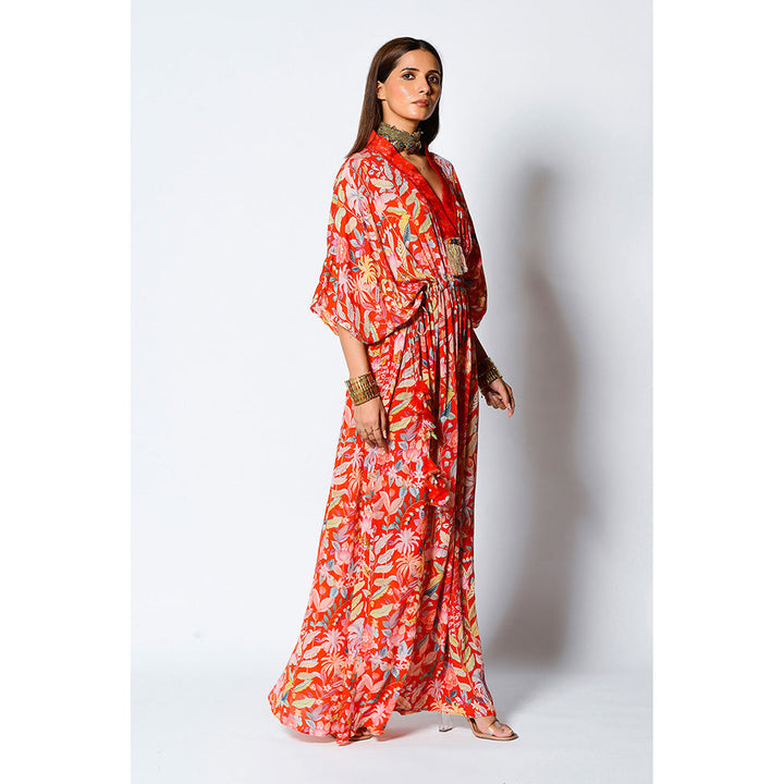 RV Pret Paprika Kaftan with Blooming Fresh Vibes Adorned At Neckline