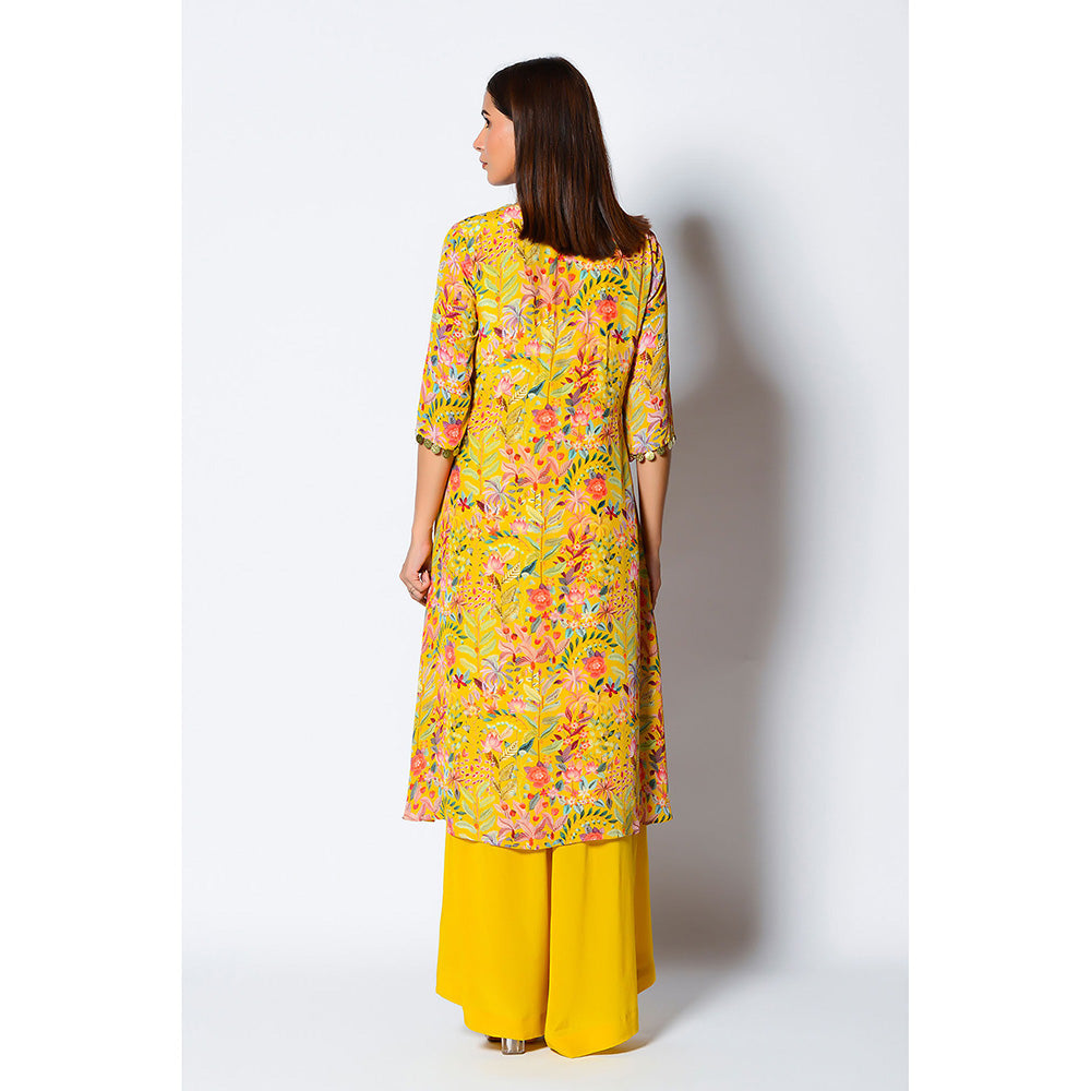 RV Pret Marigold A-Line Kurta Paired with Yellow Crepe Palazzo (Set of 2)